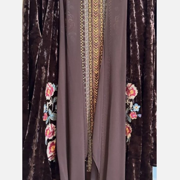 Andree By Unit Embroidered Floral Brown Crushed Velvet Boho Kimono Jacket Sz 1X - Picture 3 of 8